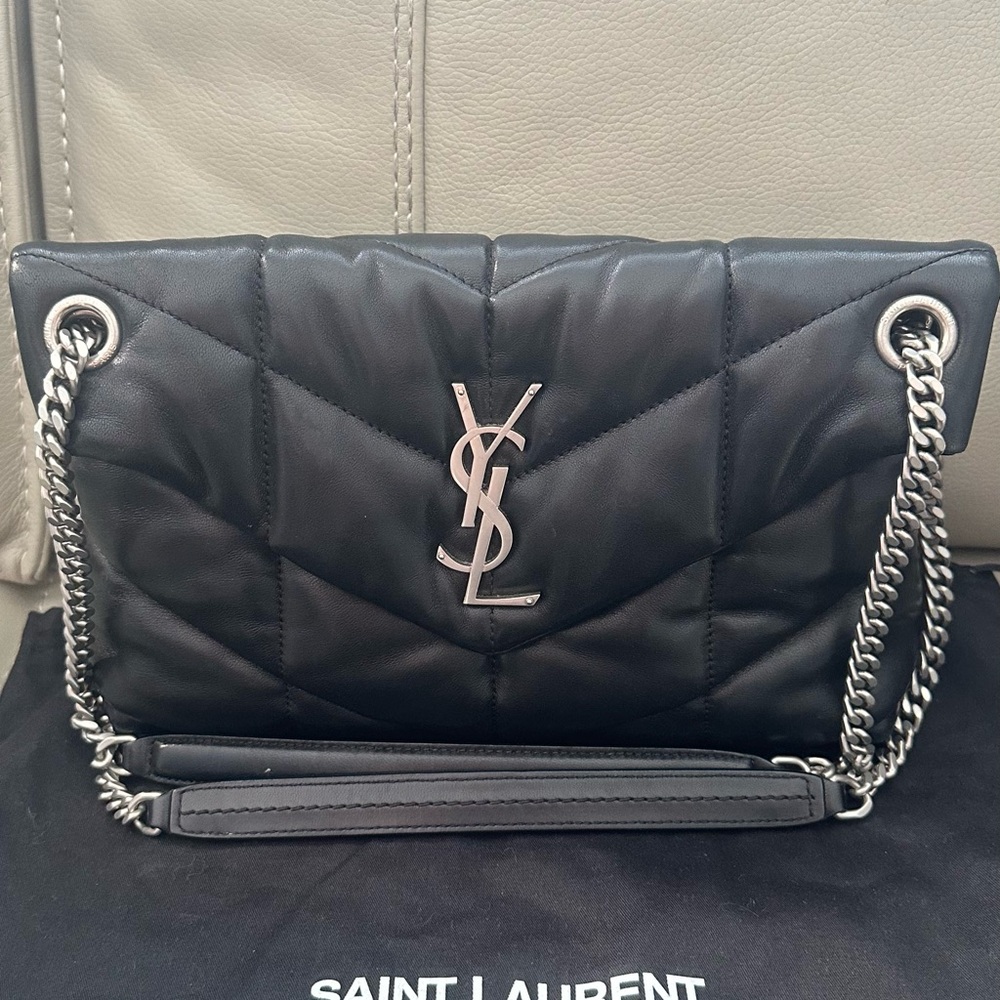 Saint Laurent Black Lou Puffer Quilted Shoulder Leather Bag